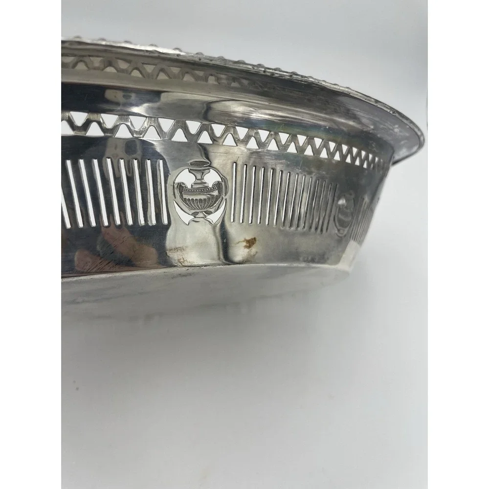 Vintage Silverplate Oval‎ Reticulated Bread Bowl Urn Motif